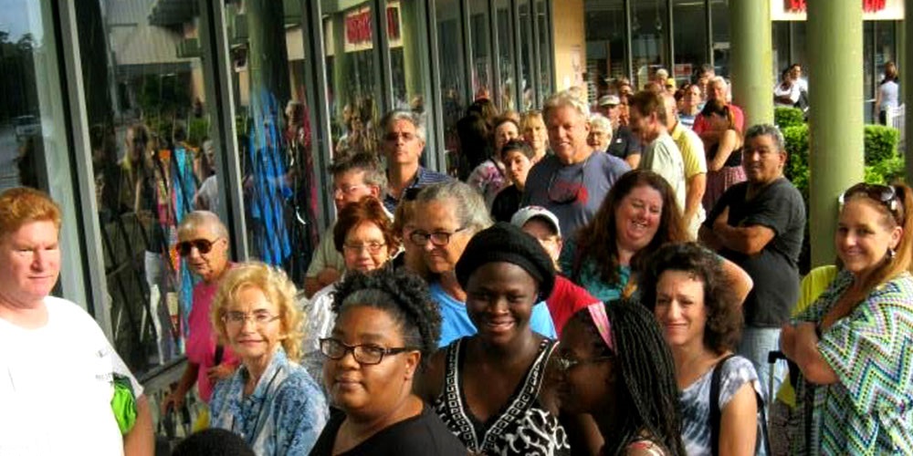 image of crowd waiting in line